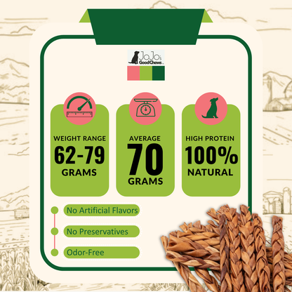 All-Natural Braided Collagen Stick Dog Treats, Supports Joint, Skin & Coat Health – 12-Inch Standard (25/Case)