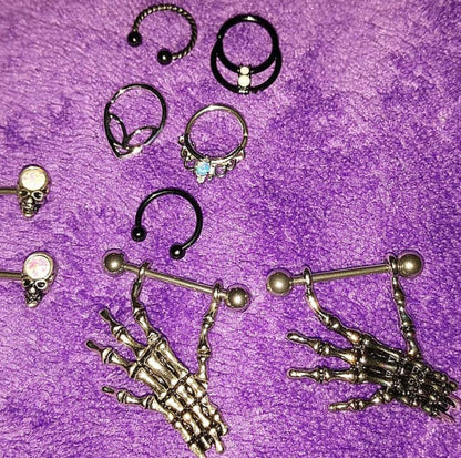 14G 3/4 Skeleton Hand Dangle Nipple Shield Set
