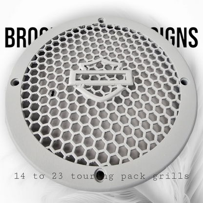 A set of 14-23 Harley Davidson Touring Pack Speaker Grill Cover Guard