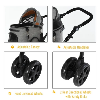 Luxury Folding Pet Stroller Travel Carriage 2 In 1 (Grey)