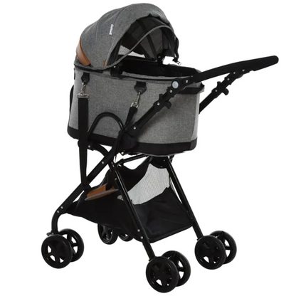 Luxury Folding Pet Stroller Travel Carriage 2 In 1 (Grey)