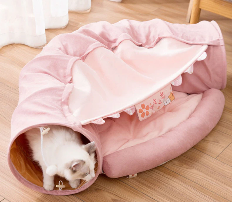 Collapsible Removable Cat Tunnel Tube With Cat Bed Set