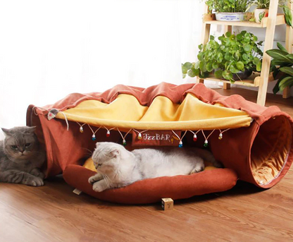 Collapsible Removable Cat Tunnel Tube With Cat Bed Set