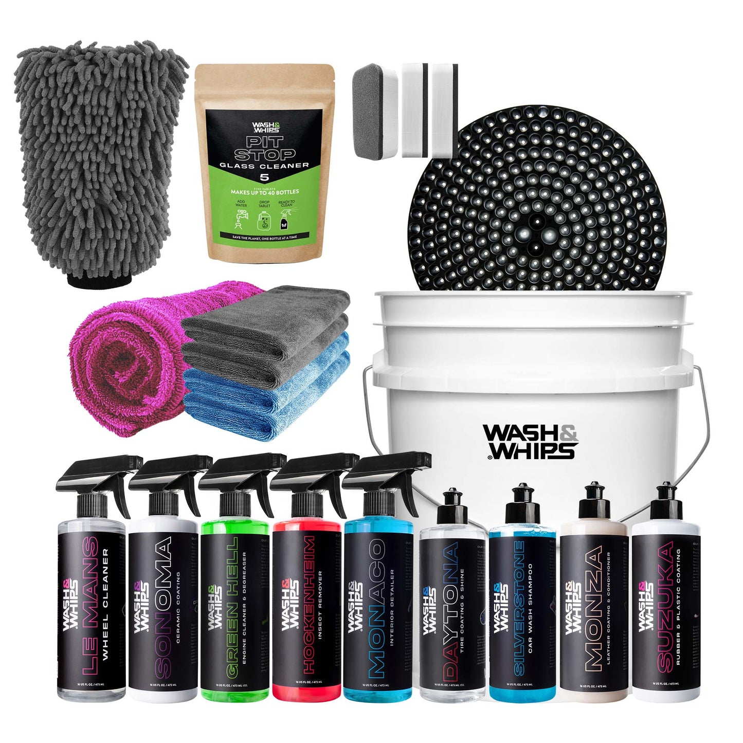 WASH&WHIPS Quick Detailing Pro Kit for Auto Detailing - 16-Piece Complete Car Care Set