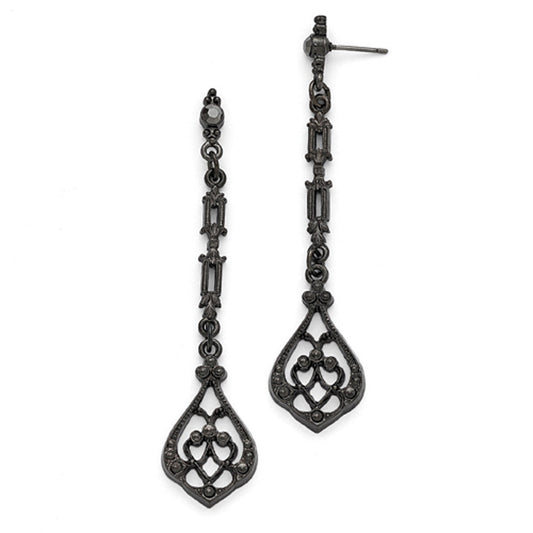 Black Plated Downton Abbey Arabesque Dangle Earrings