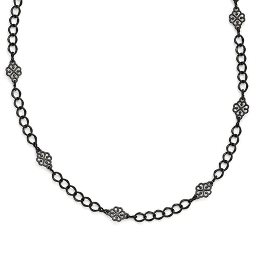 Black Plated Downton Abbey Wide Link Flower Opera Necklace