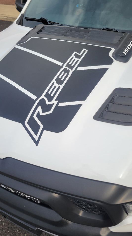 "Rebel" Hood Decal For The 2019-2025 Dodge Ram 1500