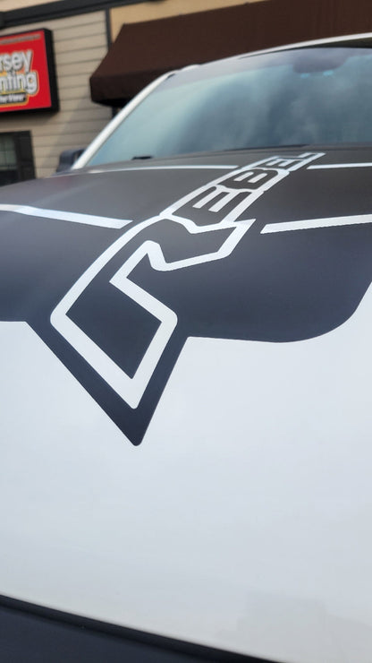 "Rebel" Hood Decal For The 2019-2025 Dodge Ram 1500