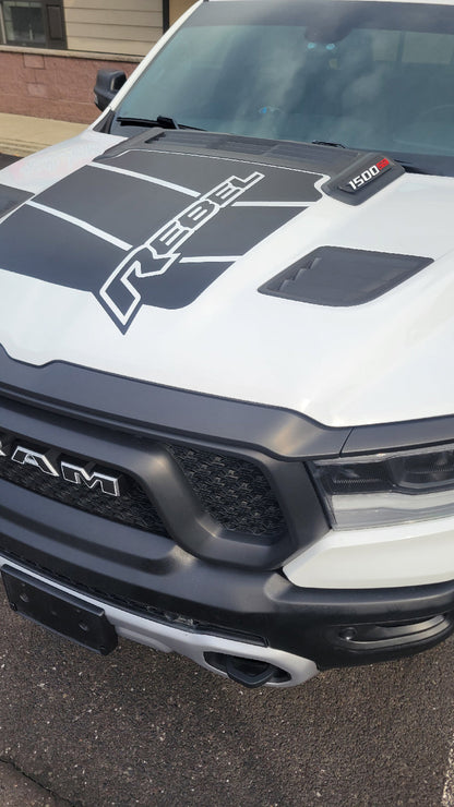 "Rebel" Hood Decal For The 2019-2025 Dodge Ram 1500