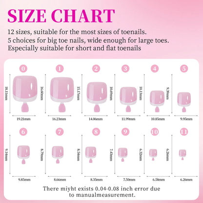 144pcs French hand and foot wear nail set summer short square shiny false toenail acrylic full coverage suitable for nail salon