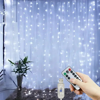 Christmas Home Decoration USB 8 Modes Fairy Garland Lights LED Curtain String Lights with Remote Control for Bedroom Wedding - Jaico Online Shop
