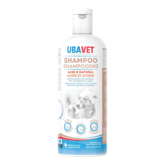 UBAVET Aloe & Oatmeal Shampoo for Dogs & Cats – Gentle, Moisturizing Cleanser for Sensitive Skin (16.9 fl oz / 500ml)