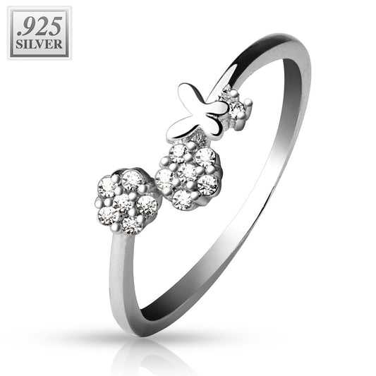 925 Sterling Silver CZ Spring Flower Butterfly Toe Ring