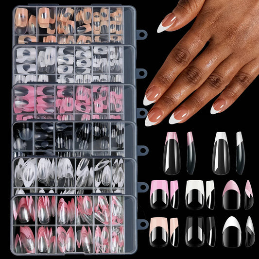 120pcs/Boxed Acrylic French False Nails Multicolor Square Almond Nail Tips Full Cover Removable Mixed Size Press On Nails - Jaico Online Shop