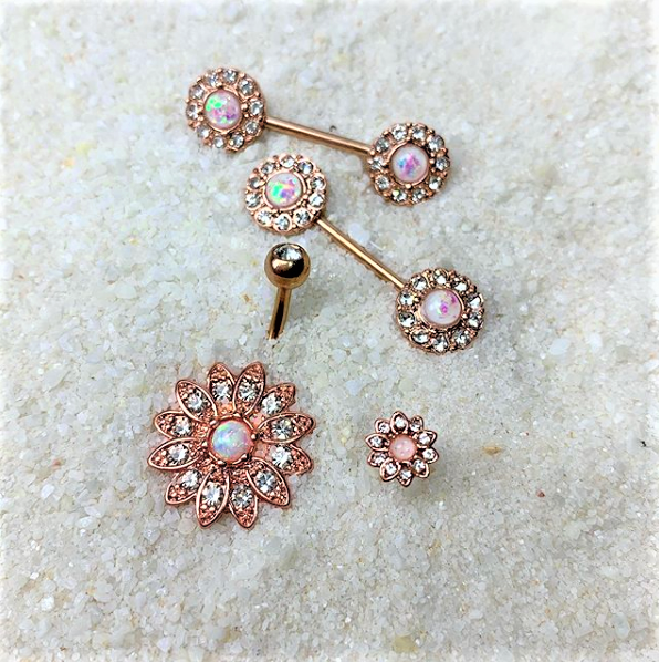 14G 9/16 White Faux Opal Rose Gold Tone Wreath Nipple Ring Set