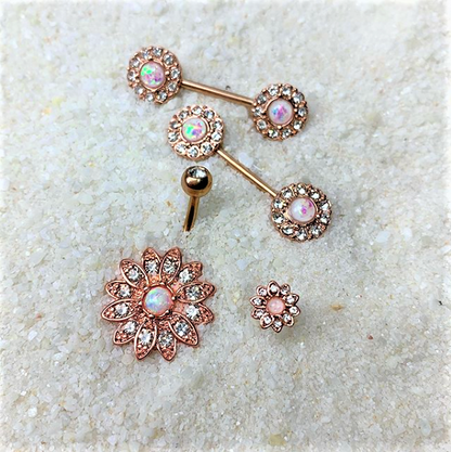 14G 9/16 White Faux Opal Rose Gold Tone Wreath Nipple Ring Set