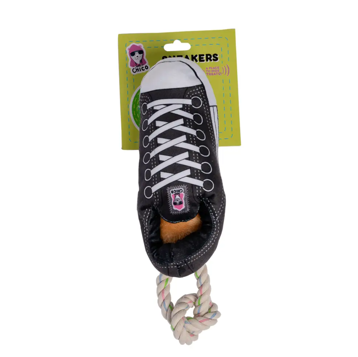 Squeaky Comfort Plush Sneaker Dog Toy – with Treat Compartment, Safe & Durable – Black