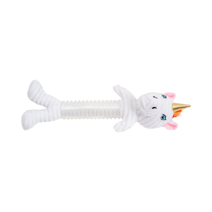 Country Living Thermoplastic Rubber Skinny Unicorn Corduroy Plush Dog Toy – with Squeaker & Crinkle Paper