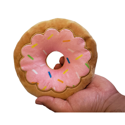 Donut Plush Dog Toy – Soft, Chewy and Cuddly, Safe & Non-Toxic, Ideal for Fetching, Tug-of-War, Gentle Chewing – Strawberry