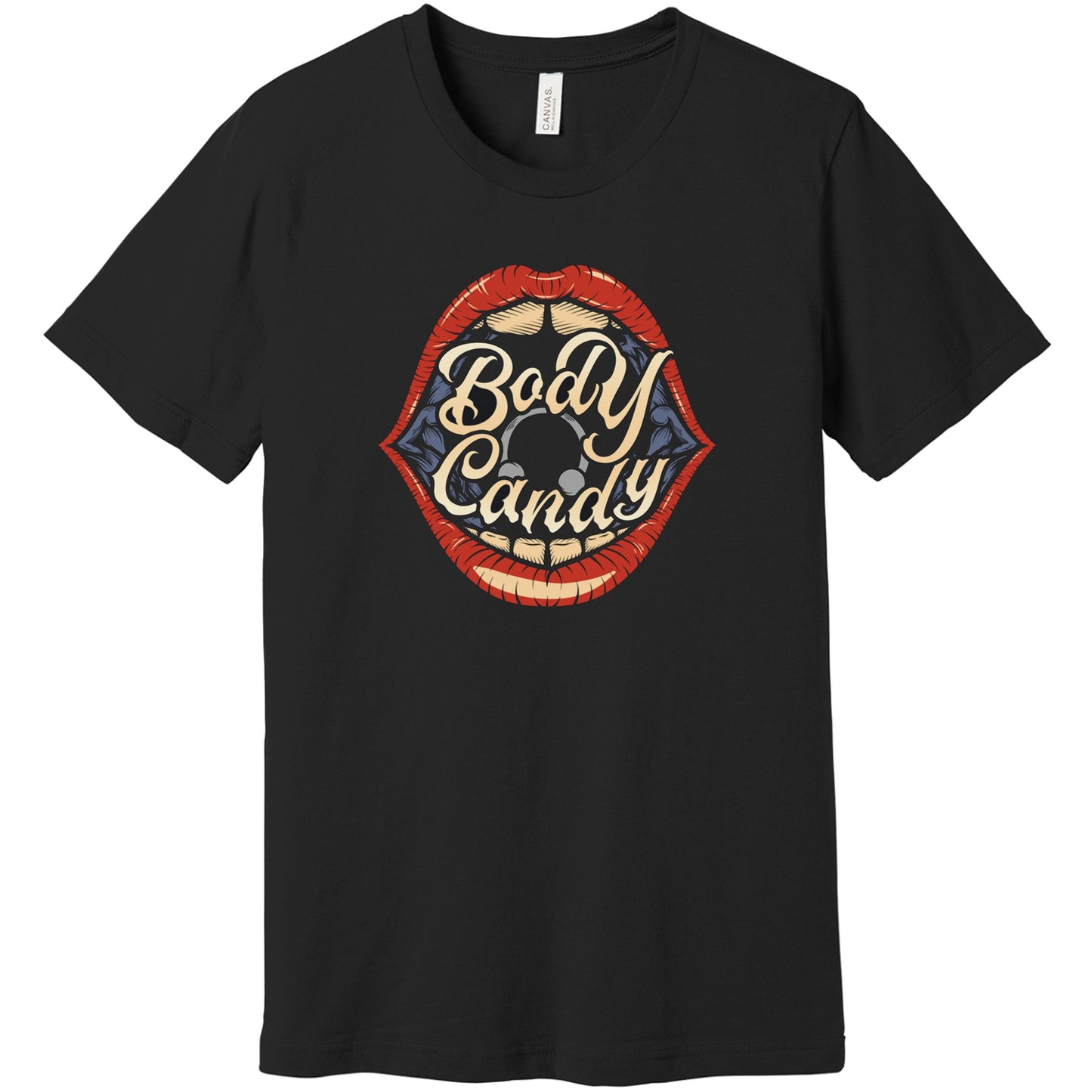 Big Mouth Piercing Body Candy Black Crew Neck Tee Shirt