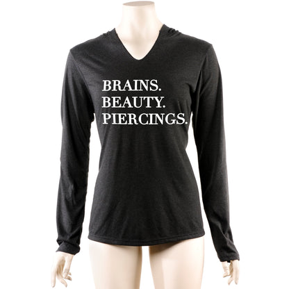 Brains Beauty & Piercings Tapered Long Sleeve Hoodie