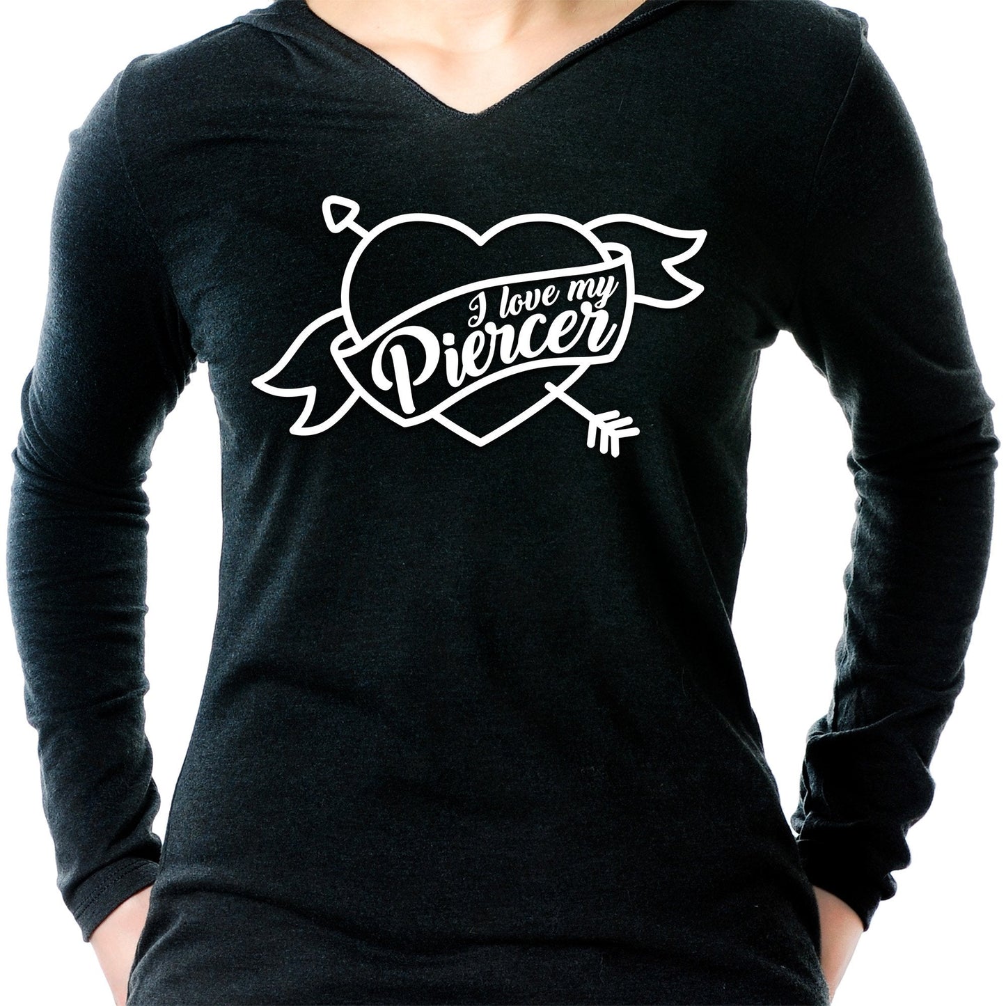 I Love My Piercer Black Tapered Long Sleeve Hoodie