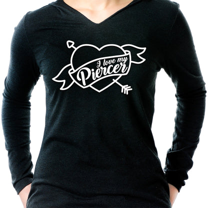 I Love My Piercer Black Tapered Long Sleeve Hoodie