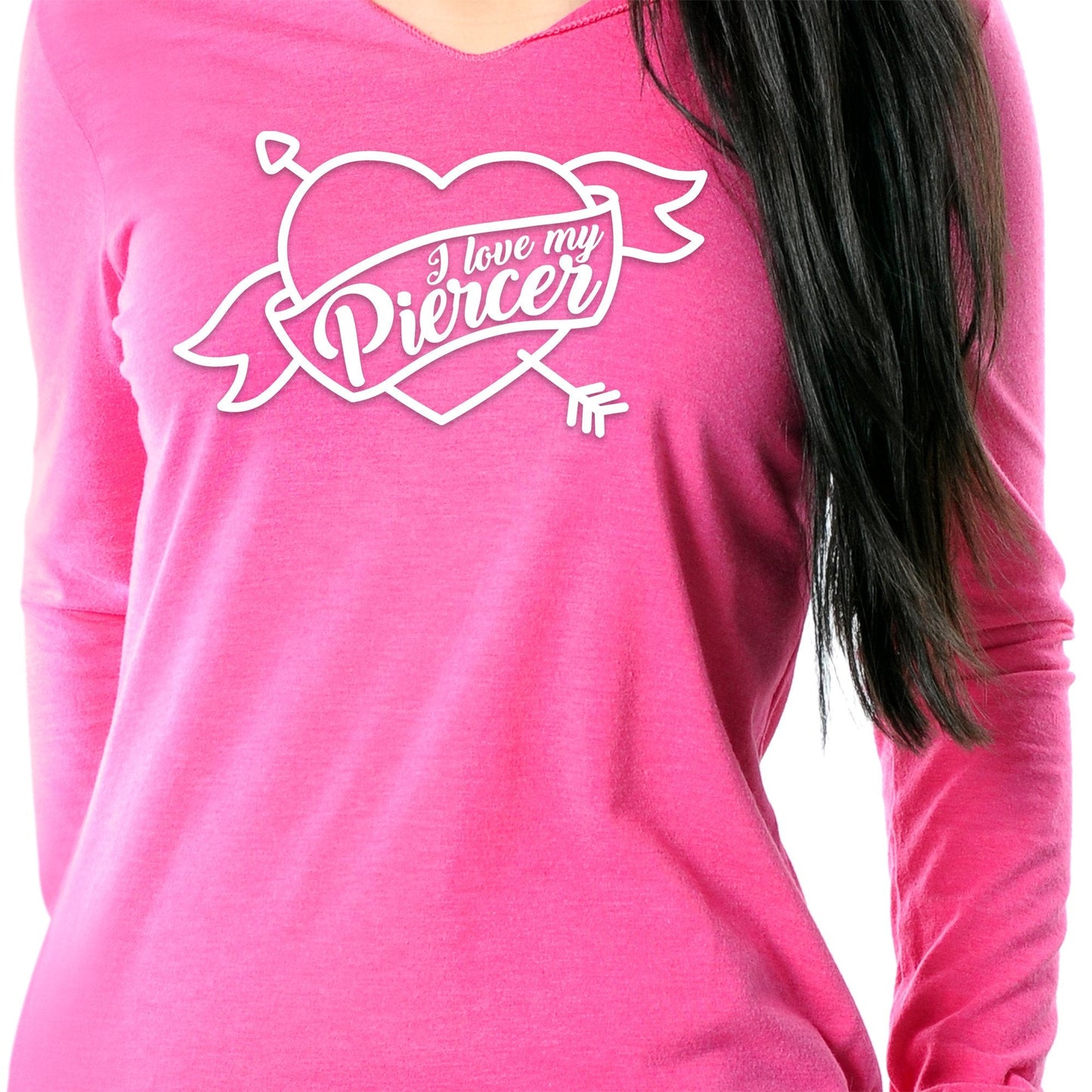 I Love My Piercer Black Tapered Long Sleeve Hoodie