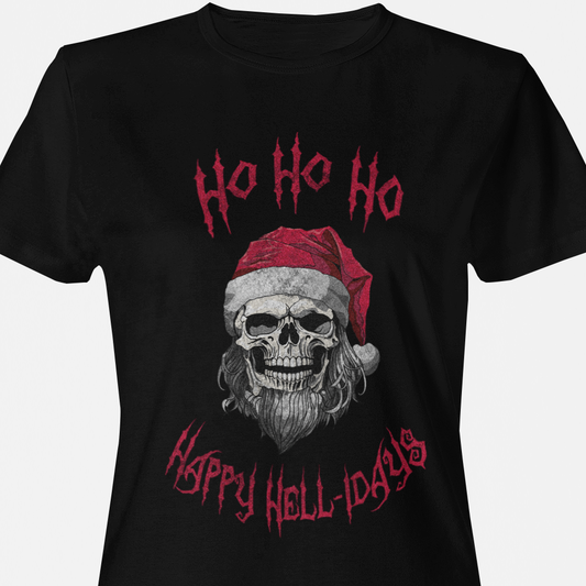 Holiday Skeleton Santa Claus Black Tee Shirt