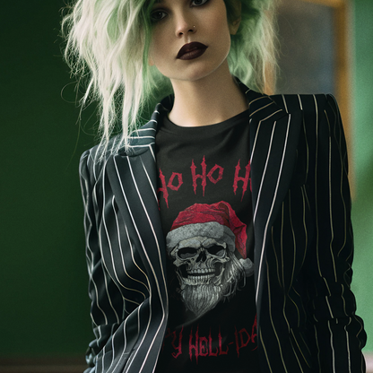 Holiday Skeleton Santa Claus Black Tee Shirt