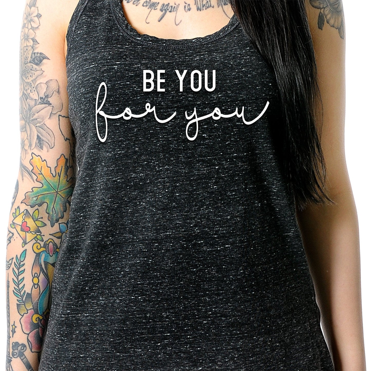 Be You, For You Black Gray Cosmic Twist Back Tank Top