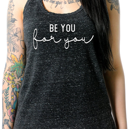 Be You, For You Black Gray Cosmic Twist Back Tank Top