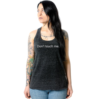 Don't Touch Me Black Gray Cosmic Twist Back Tank Top