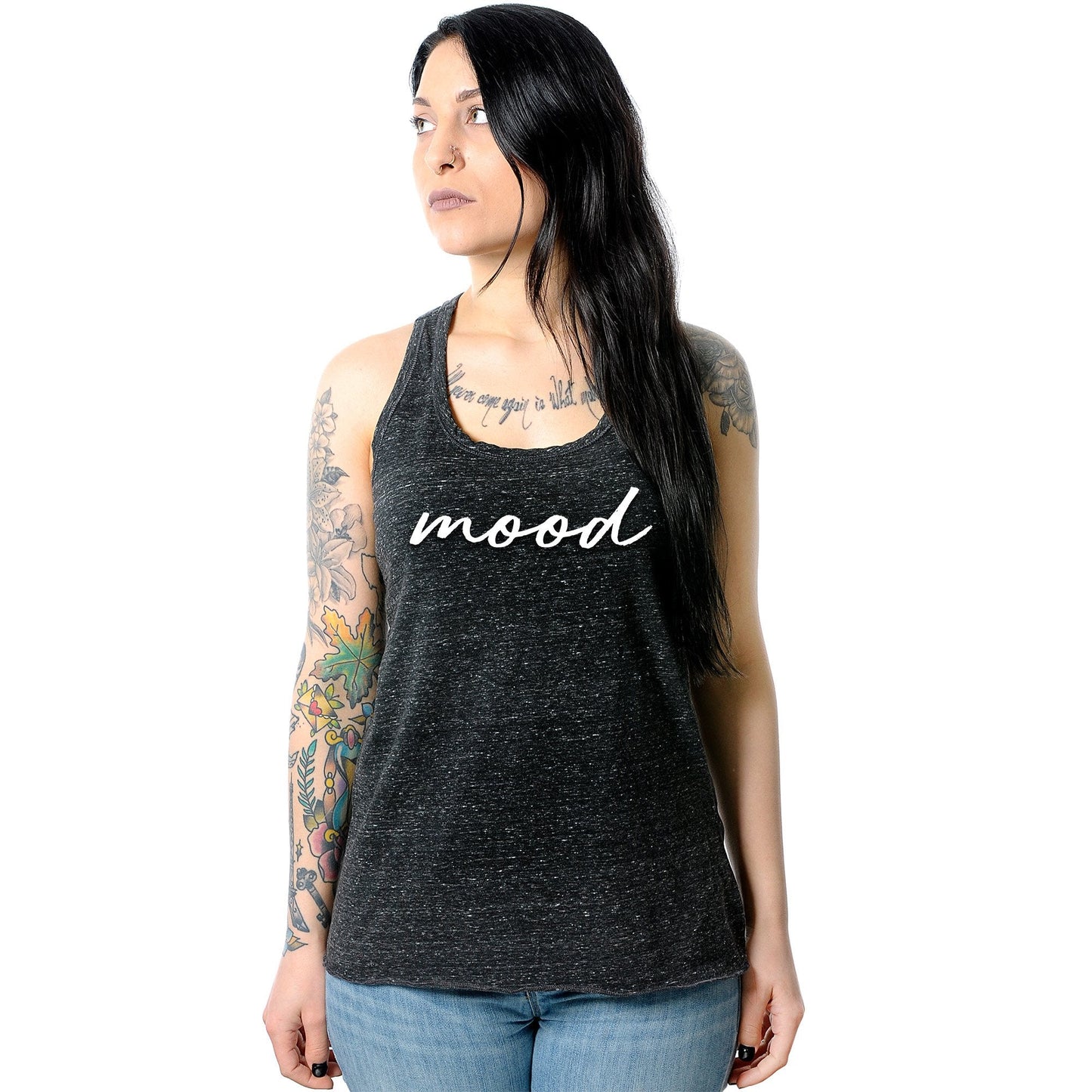 Mood Black Gray Cosmic Twist Back Tank Top