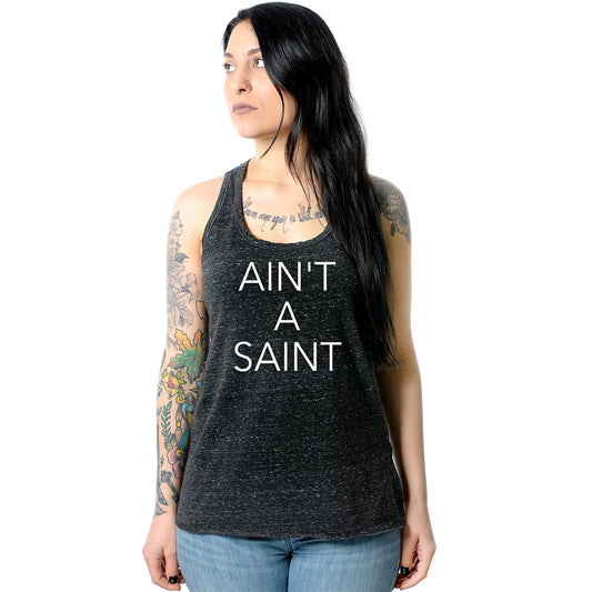 Ain't a Saint Black Gray Cosmic Twist Back Tank Top