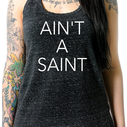 Ain't a Saint Black Gray Cosmic Twist Back Tank Top