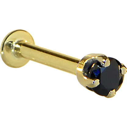 16G Solid 14K Yellow Gold 3mm Black Cubic Zirconia Tragus Earring Stud