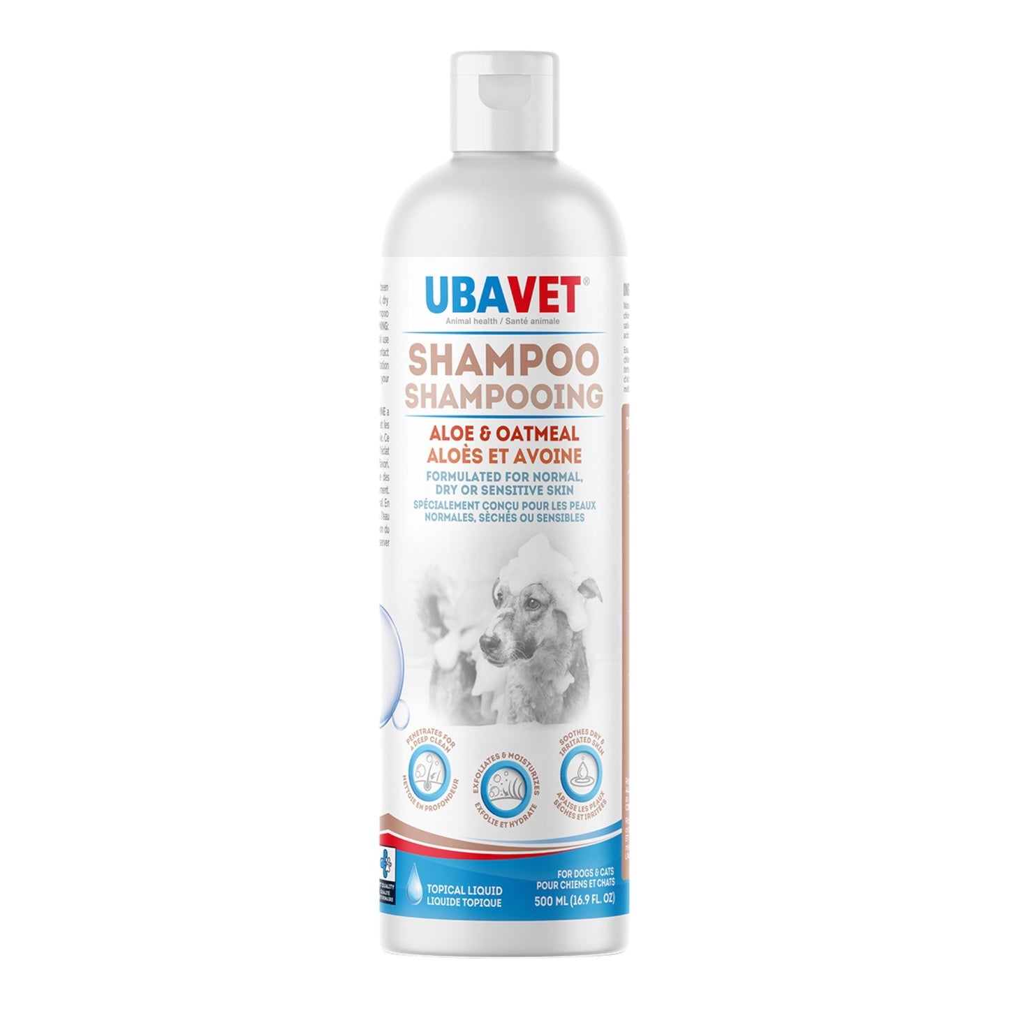 UBAVET Aloe & Oatmeal Shampoo for Dogs & Cats – Gentle, Moisturizing Cleanser for Sensitive Skin (16.9 fl oz / 500ml)