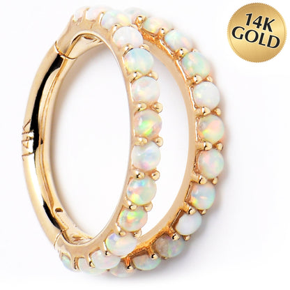 16G 5/16 Solid 14K Yellow Gold Synthetic Opal Hinged Segment Ring