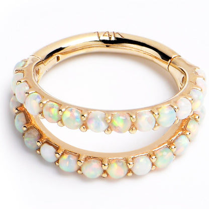 16G 5/16 Solid 14K Yellow Gold Synthetic Opal Hinged Segment Ring