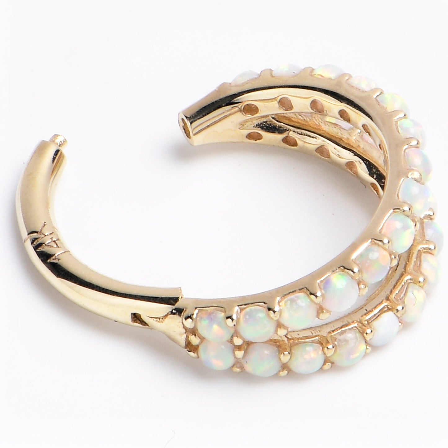 16G 5/16 Solid 14K Yellow Gold Synthetic Opal Hinged Segment Ring