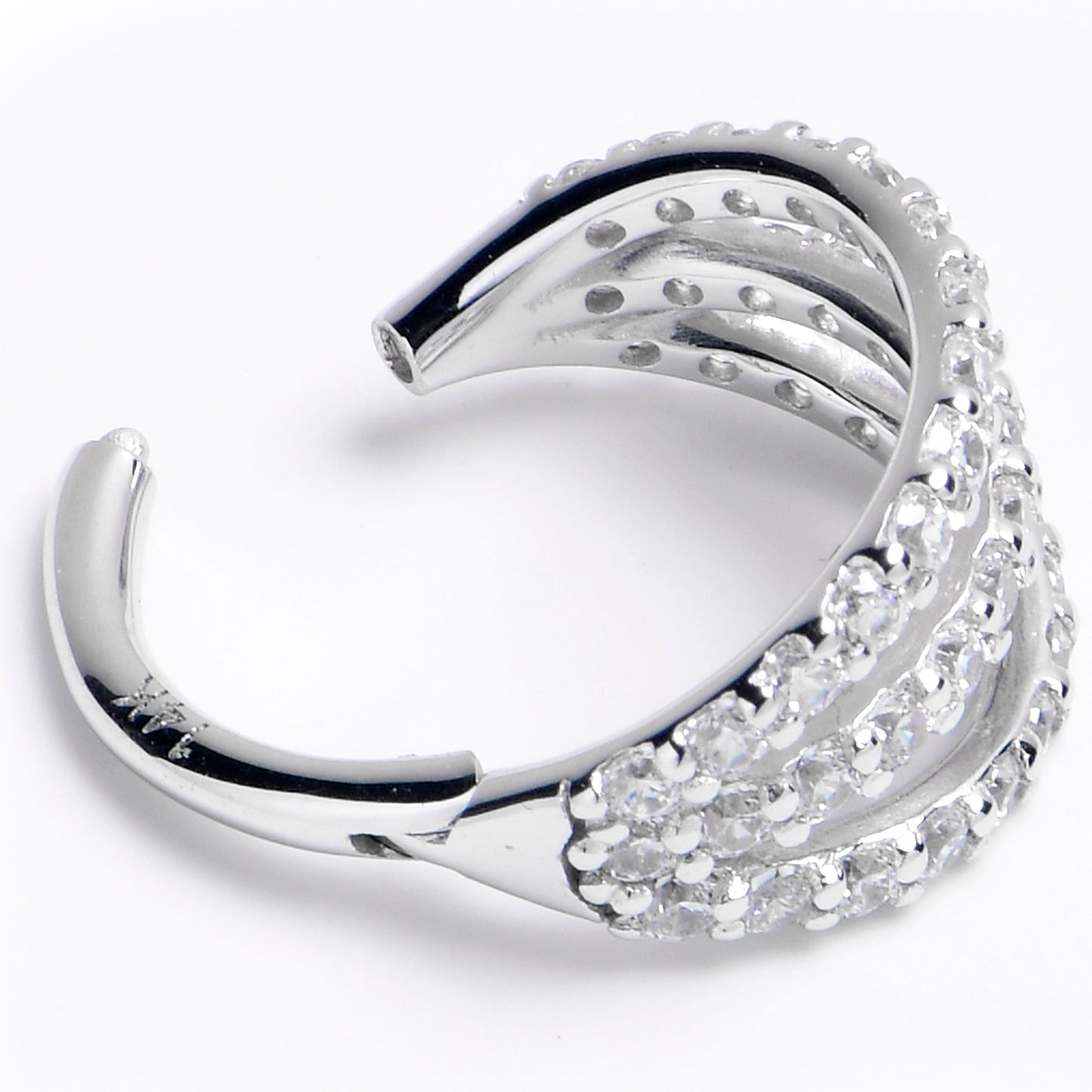 16G 5/16 Solid 14K White Gold Clear CZ Gem Row Hinged Segment Ring