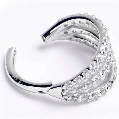 16G 5/16 Solid 14K White Gold Clear CZ Gem Row Hinged Segment Ring