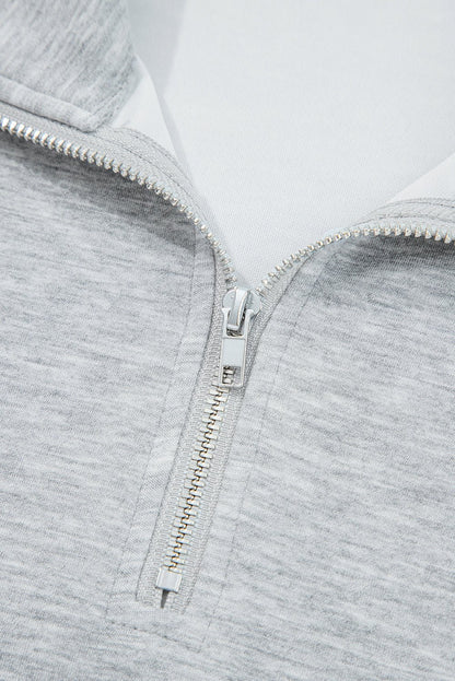 Light Grey Zip Collar Long Sleeve Top Drawstring Pants Set - Jaico Online Shop