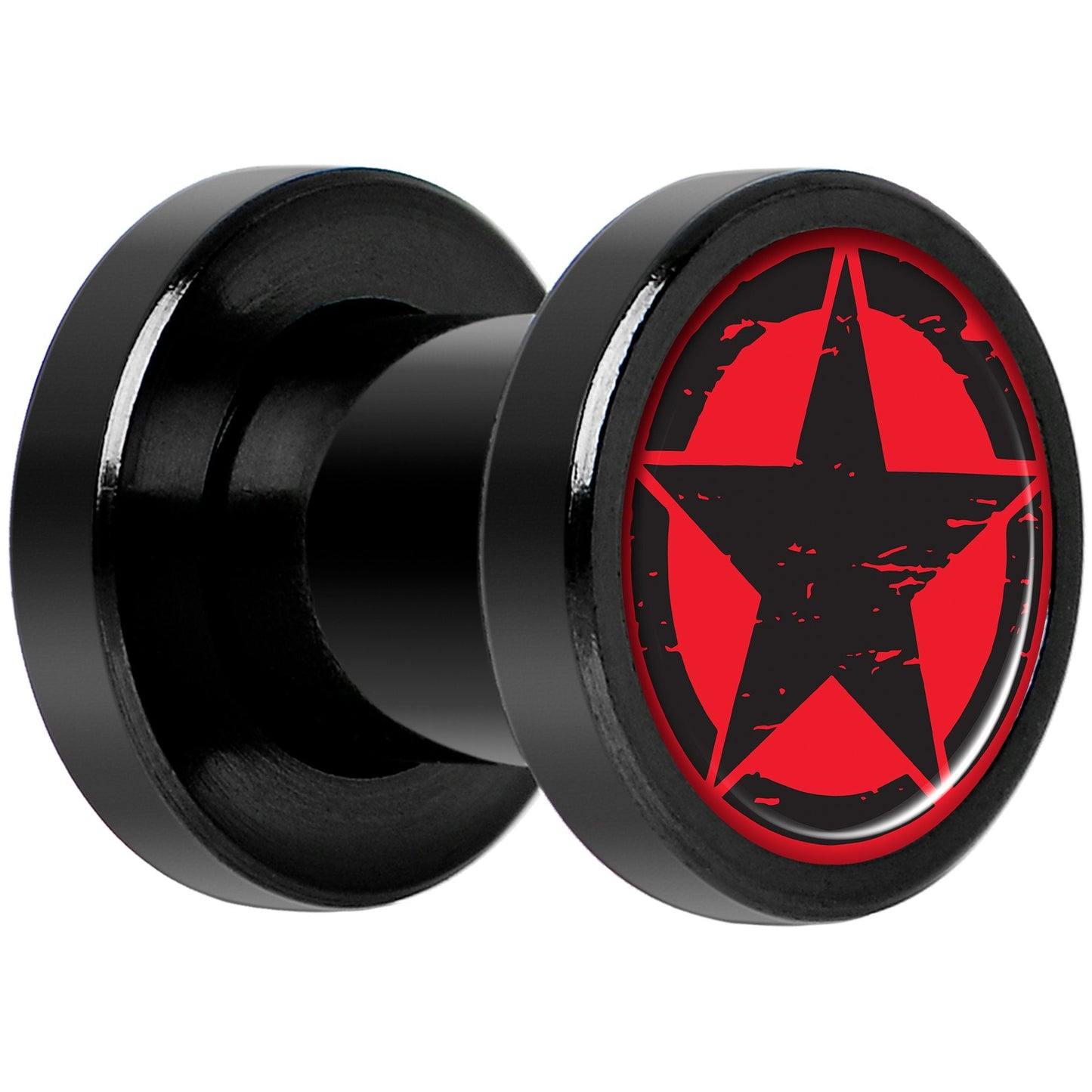 Black Red Distressed Star Black Anodized Screw Fit Plug Set 2G