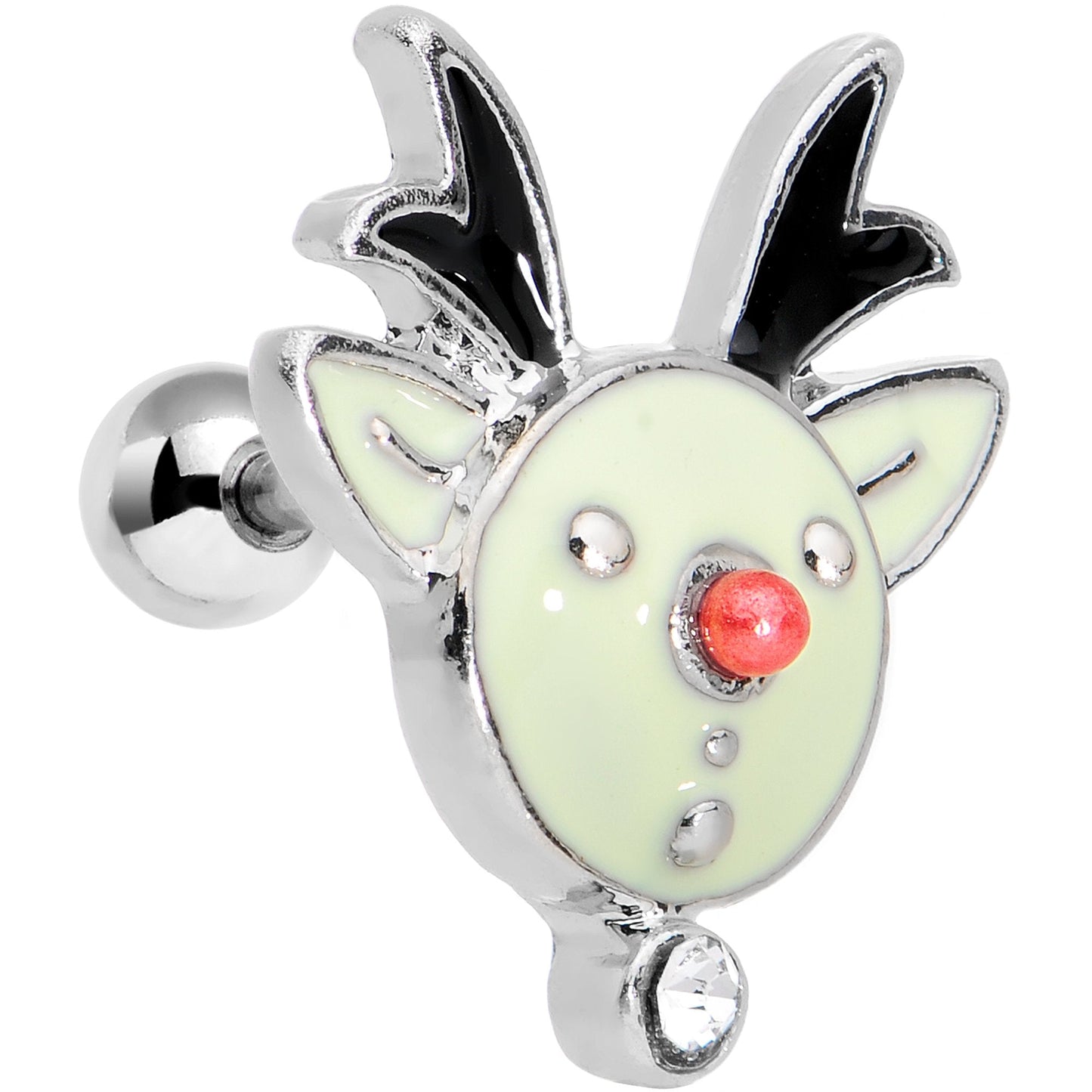 16G 1/4 Clear Red Gem Reindeer Tragus Cartilage Earring