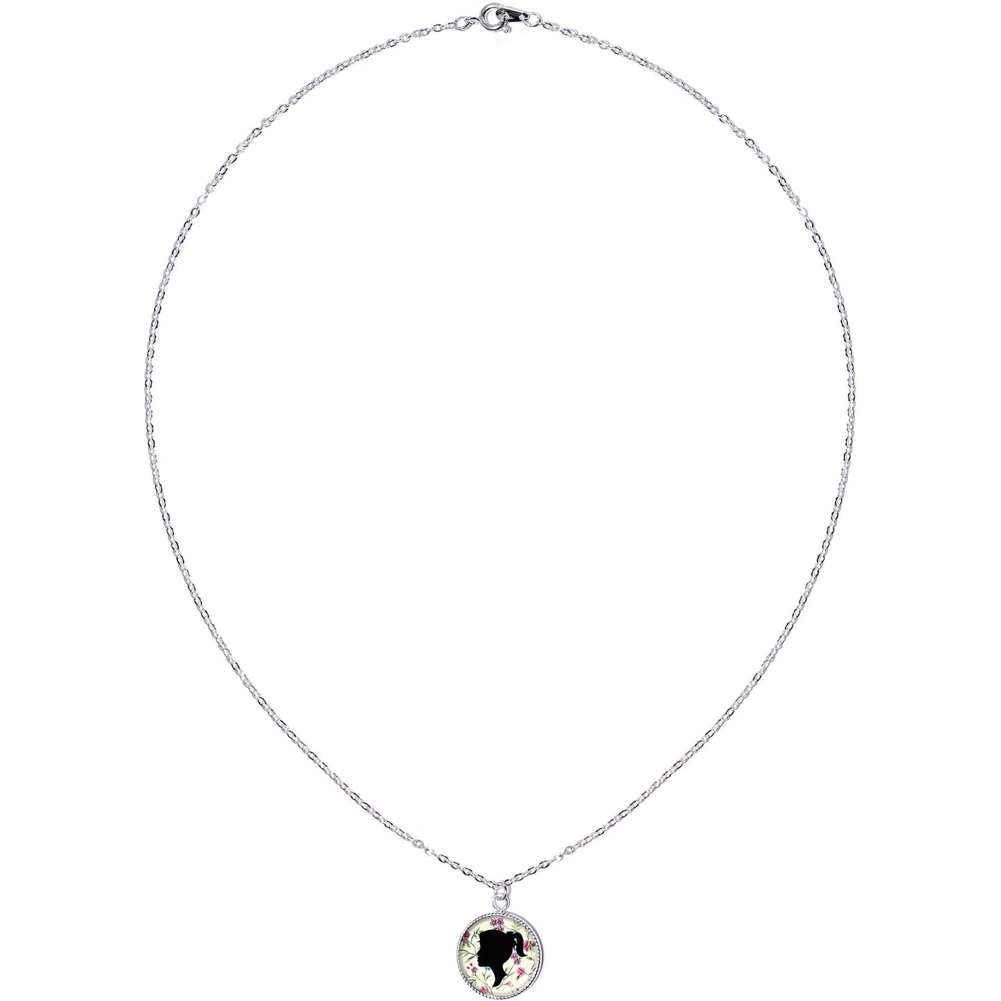 Woman Floral Silhouette Silver Plated Chain Necklace