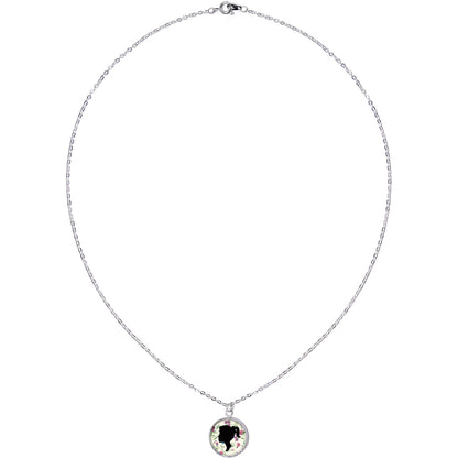 Woman Floral Silhouette Silver Plated Chain Necklace