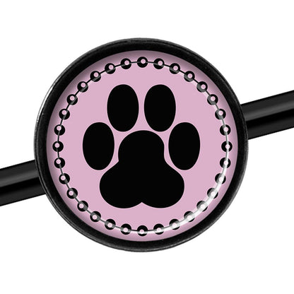 14G Black on Pink Paw Print Black Industrial Barbell 37mm