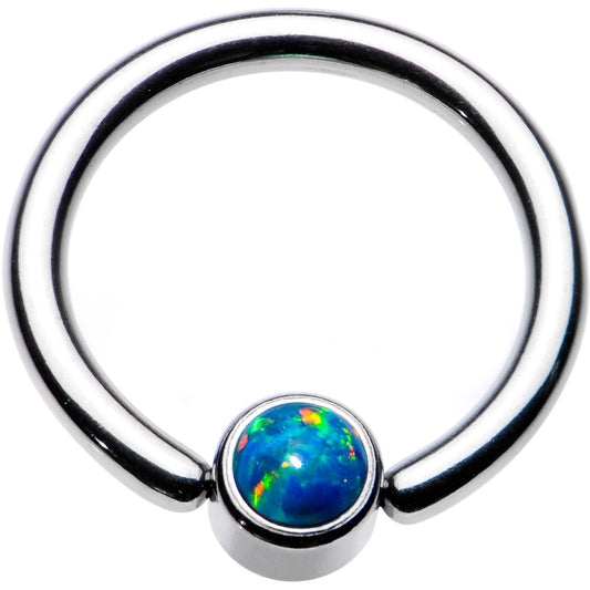 14G 3/8 Green Faux Opal 4mm Disc BCR Captive Ring